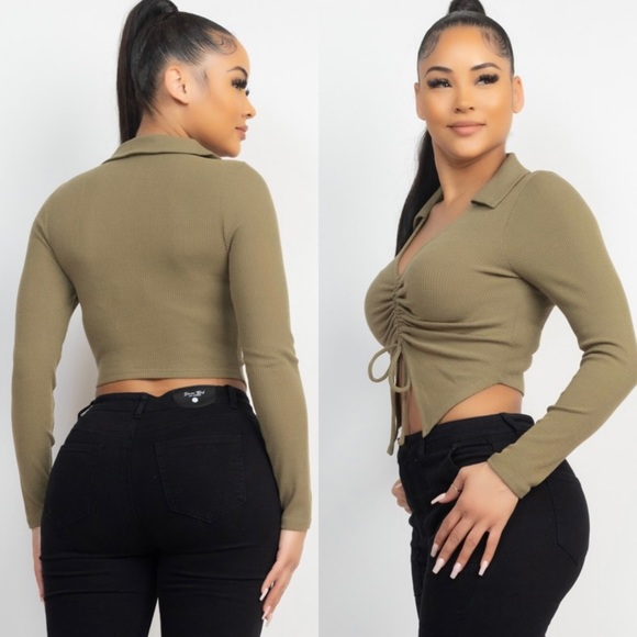 🆕ALESIA ruched top in olive - Picture 6 of 7